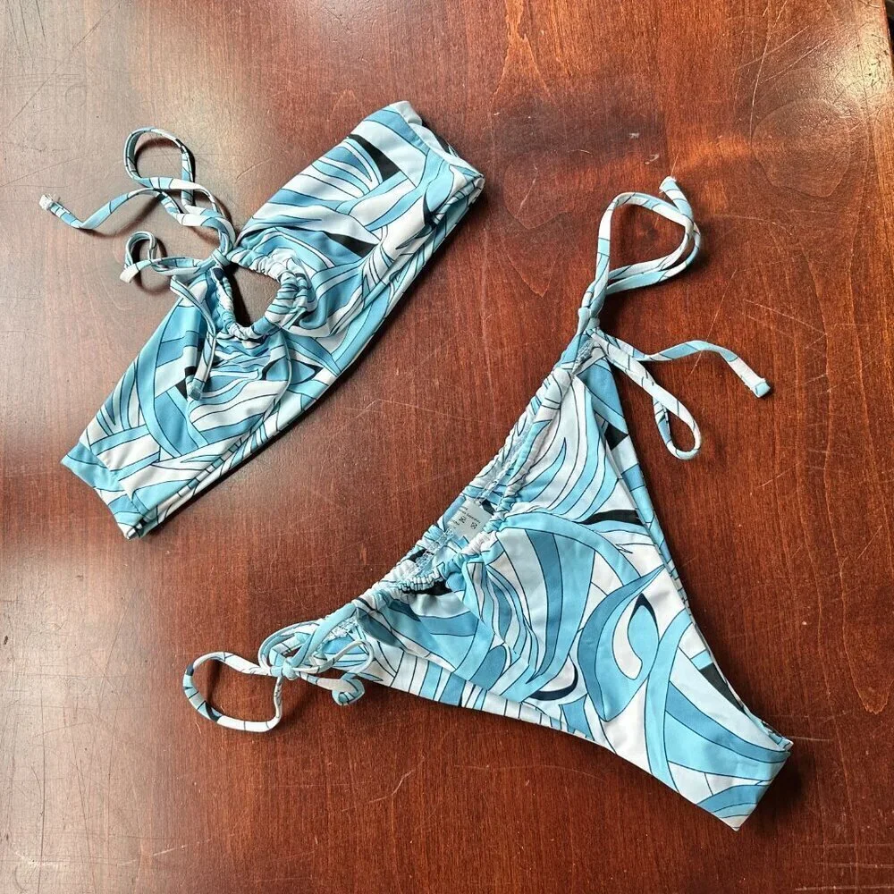 NWOT SHEIN bandeau High Rise Cheeky Side Tie Bikini Set Size Medium
